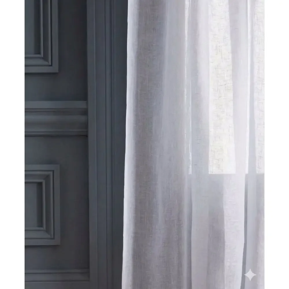 NEW Quince Set of 2  European Linen Sheer Curtain Panels WHITE 48
